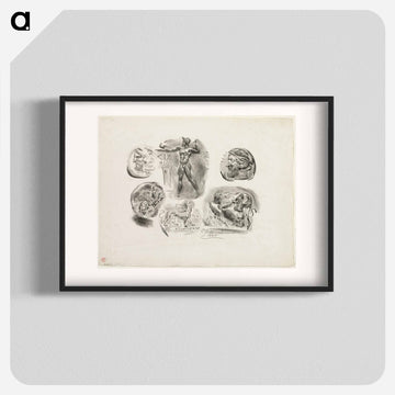 Sheet of Six Antique Medals - ウジェーヌ ドラクロワ Poster.