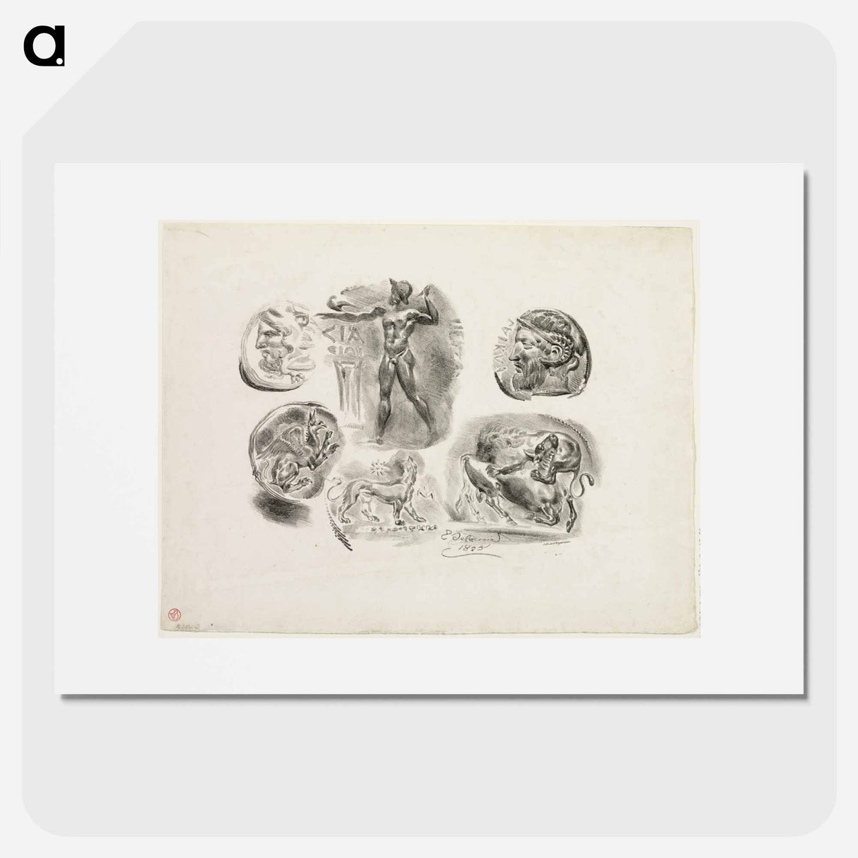Sheet of Six Antique Medals - ウジェーヌ ドラクロワ Poster.