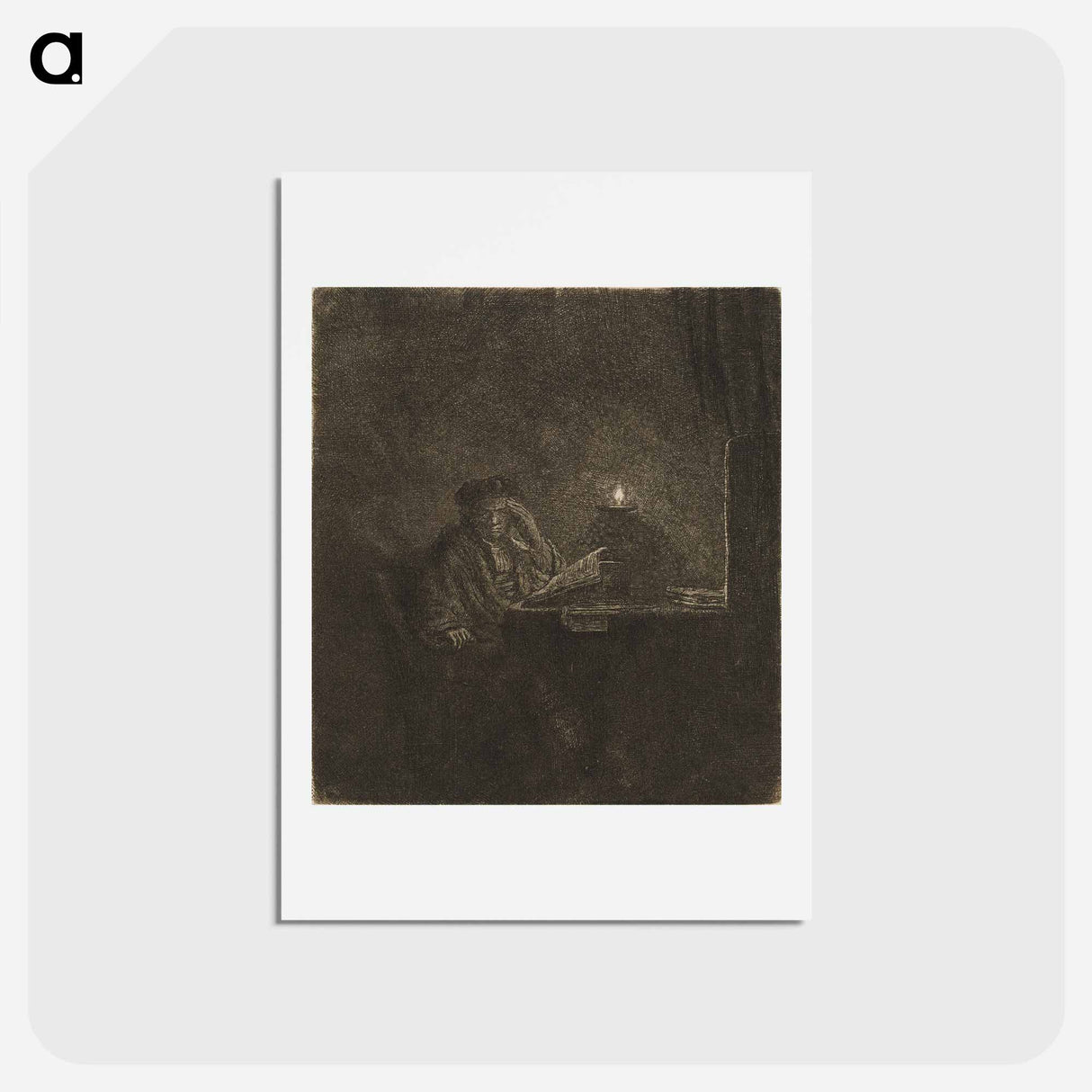 アートポストカード-Student at a Table by Candlelight - レンブラント ファン レイン Postcard.