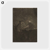 アートポストカード-Student at a Table by Candlelight - レンブラント ファン レイン Postcard.