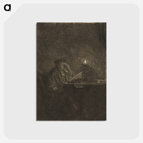 アートポストカード-Student at a Table by Candlelight - レンブラント ファン レイン Postcard.