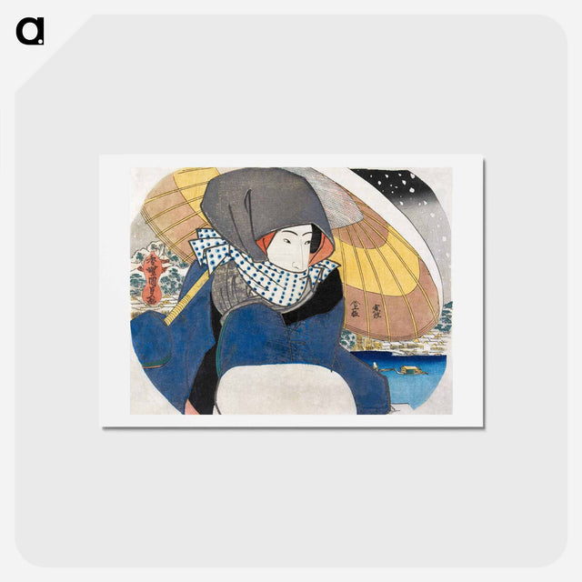 アートポストカード-Japanese Woman with Umbrella in Snow
 - 歌川 国貞 Postcard.