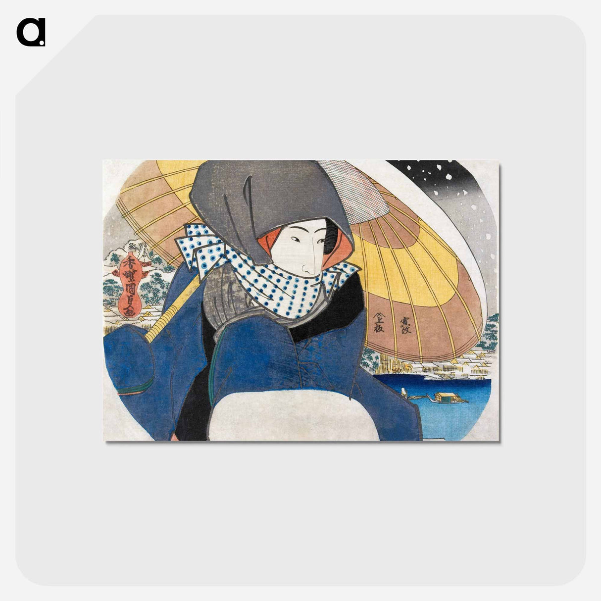 アートポストカード-Japanese Woman with Umbrella in Snow
 - 歌川 国貞 Postcard.