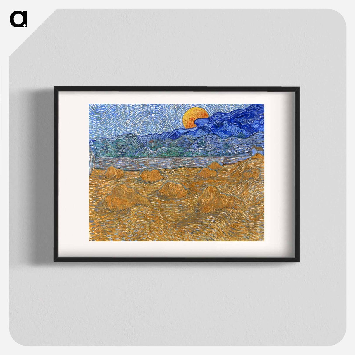 Landscape with Wheat Sheaves and Rising Moon - フィンセント ファン ゴッホ Poster.