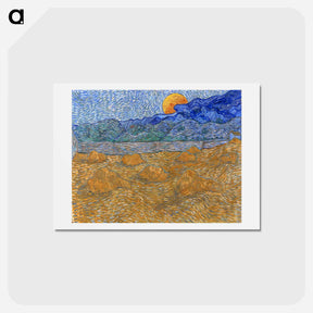 アートポストカード-Landscape with Wheat Sheaves and Rising Moon - フィンセント ファン ゴッホ Postcard.