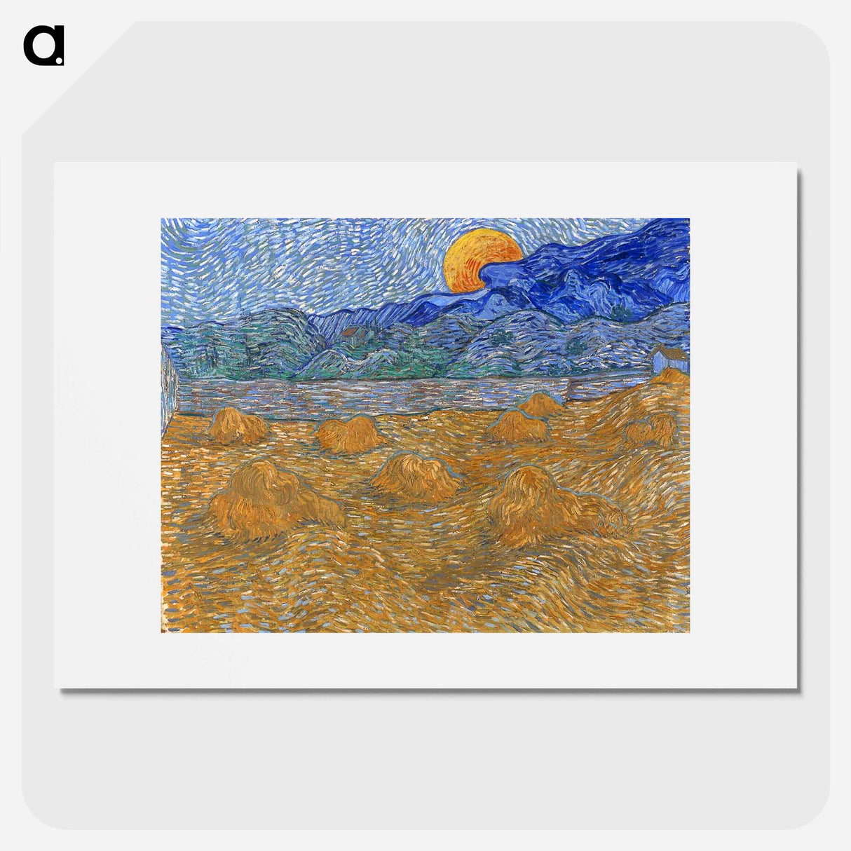 Landscape with Wheat Sheaves and Rising Moon - フィンセント ファン ゴッホ Poster.