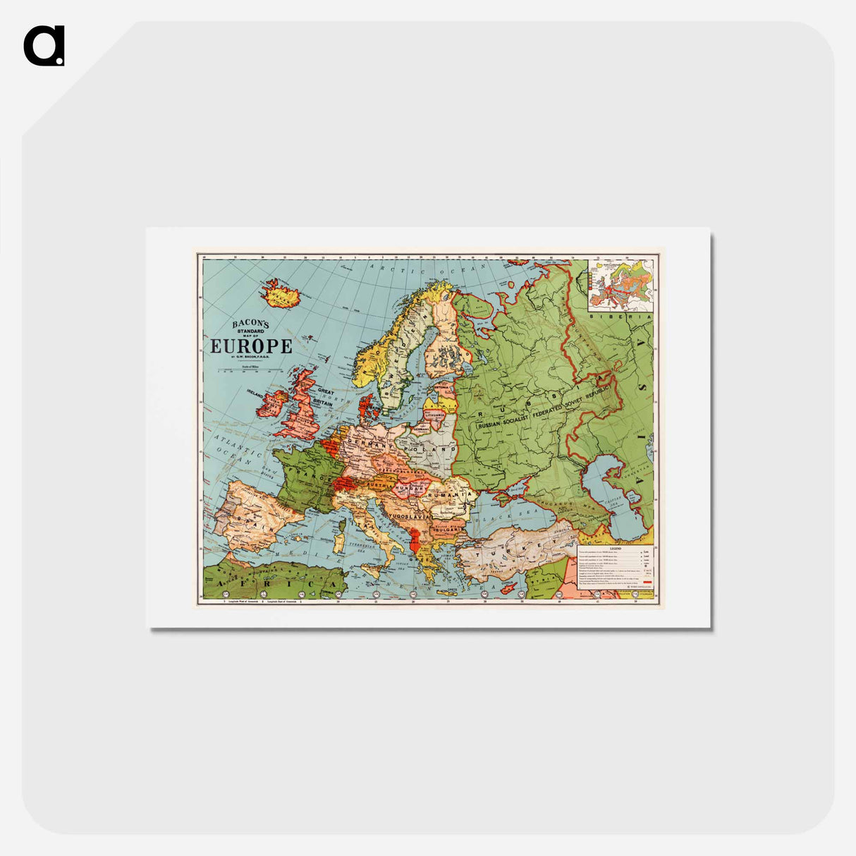 アートポストカード-Bacon's standard map of Europe - アンティーク地図 Postcard.
