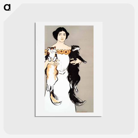 アートポストカード-Woman holding cats - エドワード ペンフィールド Postcard.