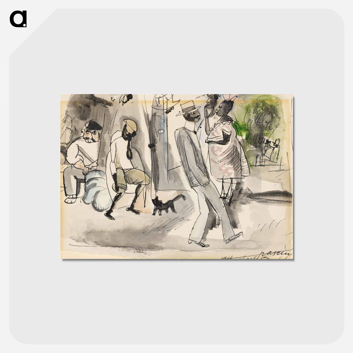 アートポストカード-Figures and Cat in Park
 - ジュール パスキン Postcard.