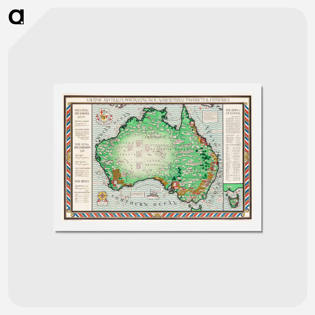 アートポストカード-A Map of Australia - アンティーク地図 Postcard.