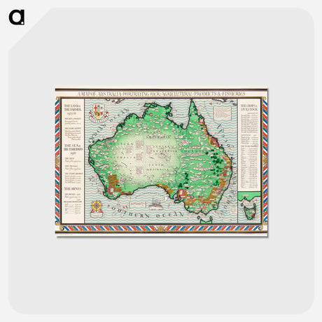 アートポストカード-A Map of Australia - アンティーク地図 Postcard.