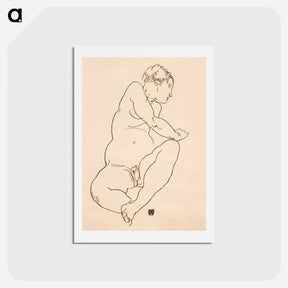 アートポストカード-Female Nude Bending to the Left - エゴン シーレ Postcard.
