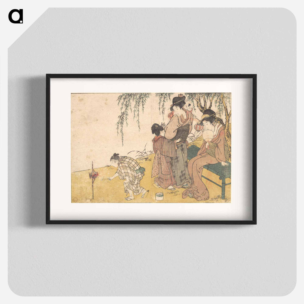 A Child Lighting Fireworks - 喜多川 歌麿 Poster.