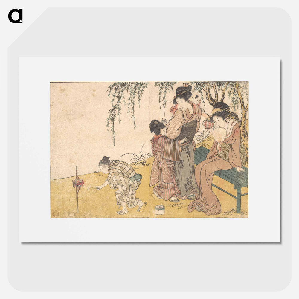 A Child Lighting Fireworks - 喜多川 歌麿 Poster.