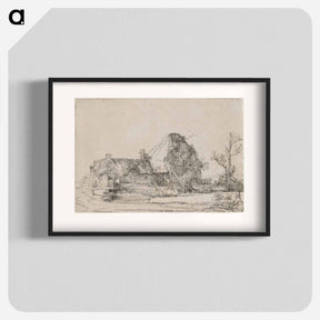 アートポスター-Cottage and Farm Buildings with a Man Sketching - レンブラント ファン レイン Poster.