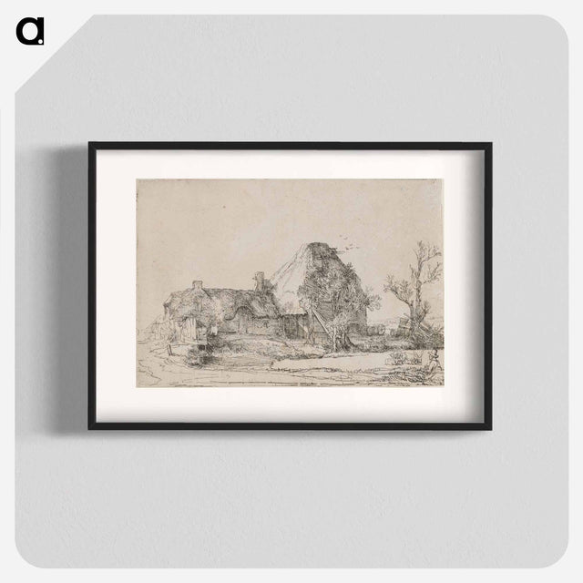 アートポスター-Cottage and Farm Buildings with a Man Sketching - レンブラント ファン レイン Poster.