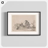 Cottage and Farm Buildings with a Man Sketching - Rembrandt van Rijn Poster.
