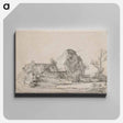 アートパネル-Cottage and Farm Buildings with a Man Sketching - レンブラント ファン レイン Canvas.