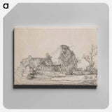 アートパネル-Cottage and Farm Buildings with a Man Sketching - レンブラント ファン レイン Canvas.