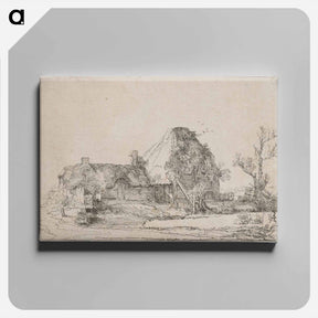 アートパネル-Cottage and Farm Buildings with a Man Sketching - レンブラント ファン レイン Canvas.