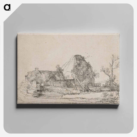 アートパネル-Cottage and Farm Buildings with a Man Sketching - レンブラント ファン レイン Canvas.