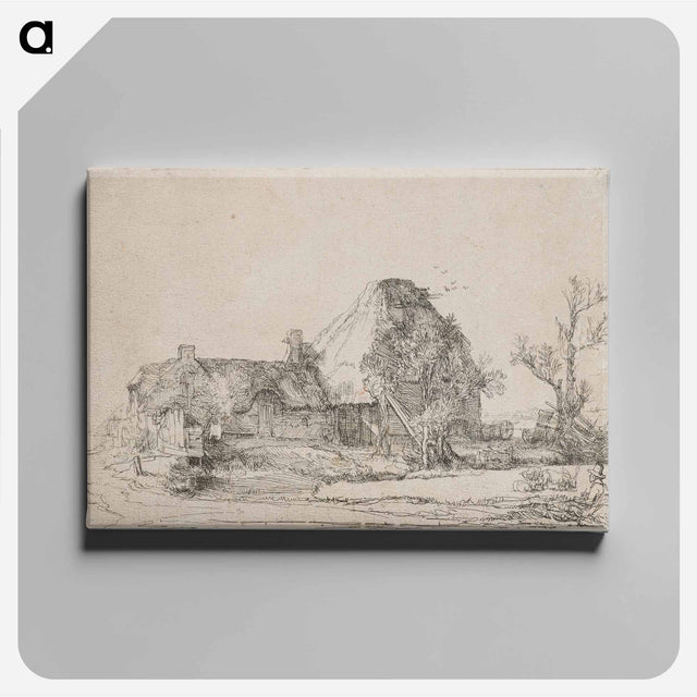 アートパネル-Cottage and Farm Buildings with a Man Sketching - レンブラント ファン レイン Canvas.