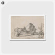 アートポストカード-Cottage and Farm Buildings with a Man Sketching - レンブラント ファン レイン Postcard.