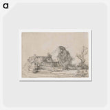 アートポストカード-Cottage and Farm Buildings with a Man Sketching - レンブラント ファン レイン Postcard.