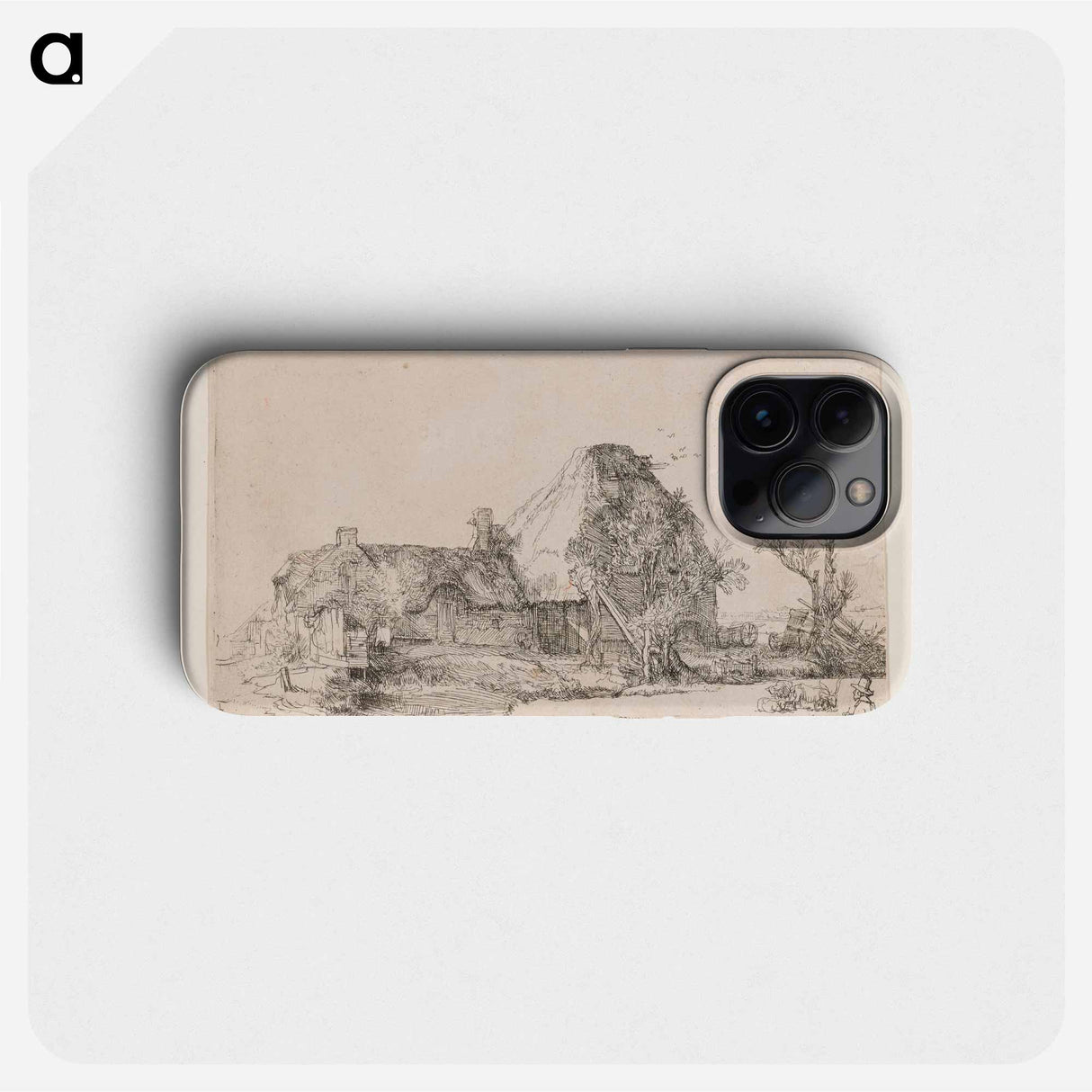 Cottage and Farm Buildings with a Man Sketching - レンブラント ファン レイン Phone Case.