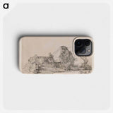 Cottage and Farm Buildings with a Man Sketching - Rembrandt van Rijn Phone Case.