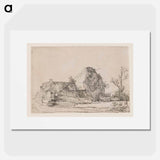 Cottage and Farm Buildings with a Man Sketching - Rembrandt van Rijn Poster.