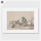 アートポスター-Cottage and Farm Buildings with a Man Sketching - レンブラント ファン レイン Poster.
