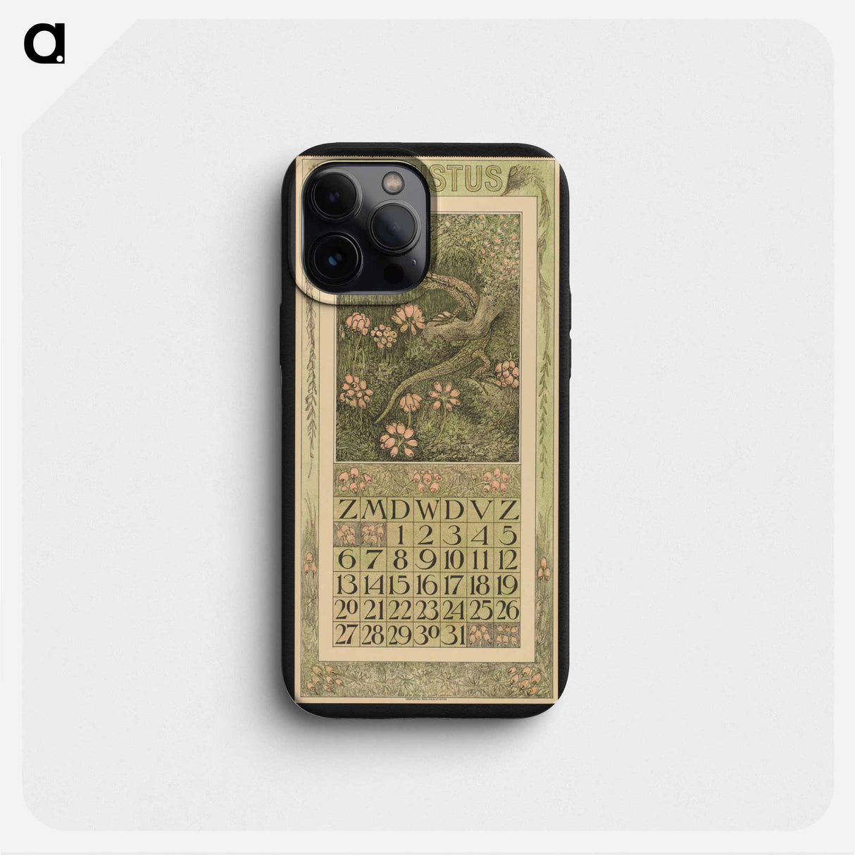 Kalenderblad voor augustus met een hagedis en dopheide by Theo van Hoytema - テオ ヴァン ホイテマ Phone Case.