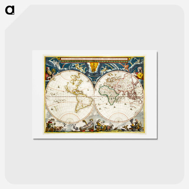 アートポストカード-Nova et accuratissima totius terrarum orbis tabula - アンティーク地図 Postcard.