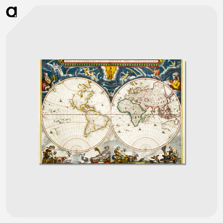アートポストカード-Nova et accuratissima totius terrarum orbis tabula - アンティーク地図 Postcard.