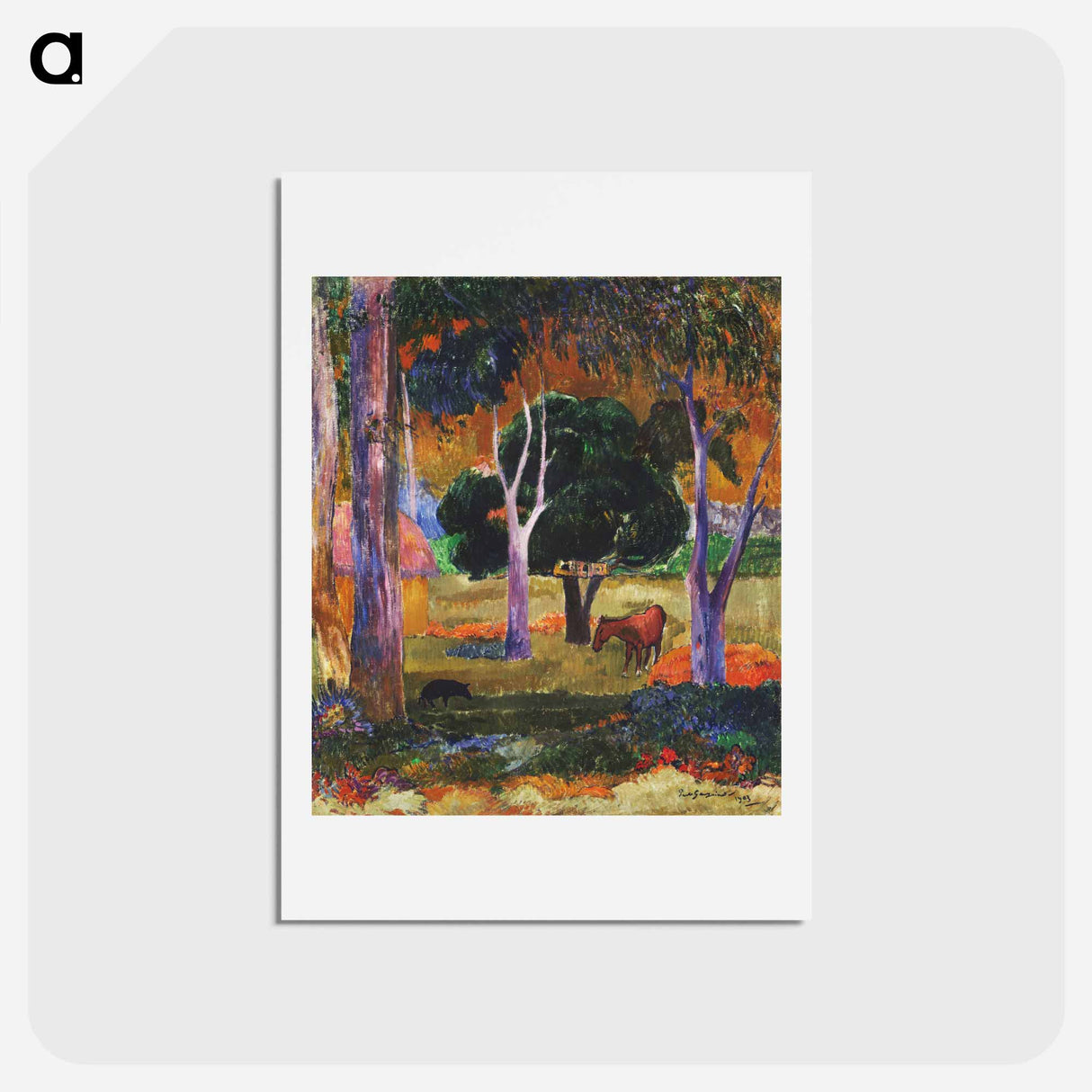 アートポストカード-Landscape with a Pig and a Horse - ポール ゴーギャン Postcard.