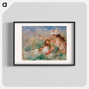 アートポスター-Girls in the Grass Arranging a Bouquet - ピエール オーギュスト ルノワール Poster.