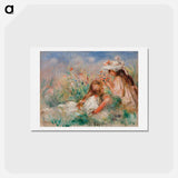アートポストカード-Girls in the Grass Arranging a Bouquet - ピエール オーギュスト ルノワール Postcard.