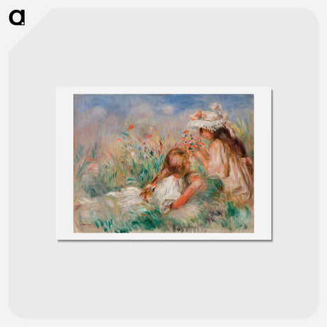 アートポストカード-Girls in the Grass Arranging a Bouquet - ピエール オーギュスト ルノワール Postcard.