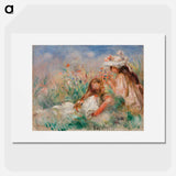 Girls in the Grass Arranging a Bouquet - Pierre-Auguste Renoir Poster.