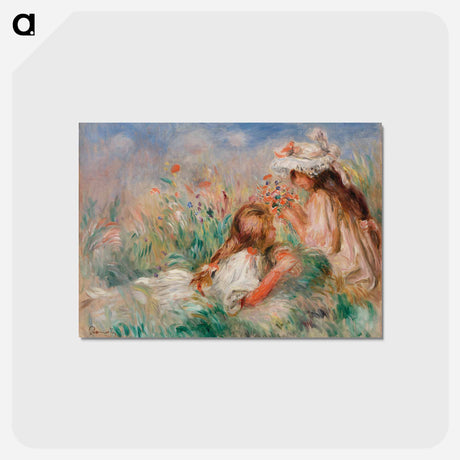 アートポストカード-Girls in the Grass Arranging a Bouquet - ピエール オーギュスト ルノワール Postcard.
