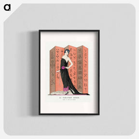 アートポスター-Le paravent rouge: Robe du soir, de Worth from Gazette du Bon Ton. Art – Modes & Frivolités: Famous Fashion Houses No. 10 Pl. 80 fashion illustration in high resolution by . Original from The R - ジョージ バービエ Poster.