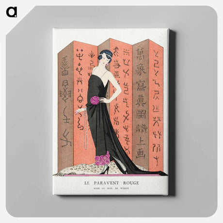 アートパネル-Le paravent rouge: Robe du soir, de Worth from Gazette du Bon Ton. Art – Modes & Frivolités: Famous Fashion Houses No. 10 Pl. 80 fashion illustration in high resolution by . Original from The R - ジョージ バービエ Canvas.