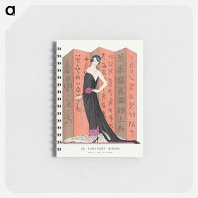 アートメモ帳-Le paravent rouge: Robe du soir, de Worth from Gazette du Bon Ton. Art – Modes & Frivolités: Famous Fashion Houses No. 10 Pl. 80 fashion illustration in high resolution by . Original from The R - ジョージ バービエ Memo.