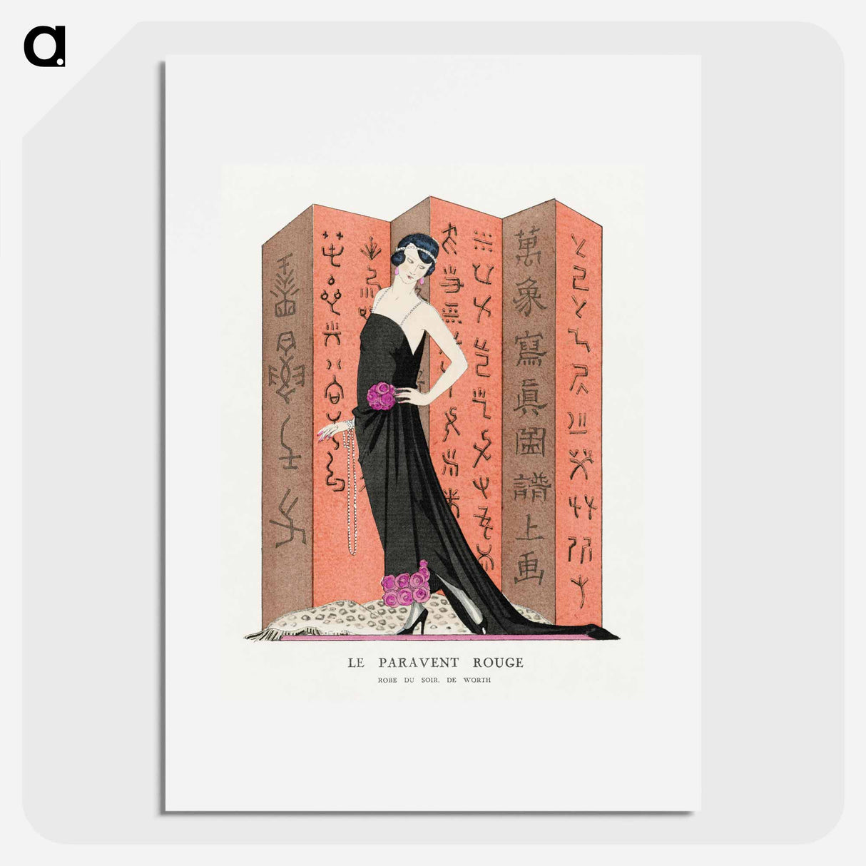 Le paravent rouge: Robe du soir, de Worth from Gazette du Bon Ton. Art – Modes & Frivolités: Famous Fashion Houses No. 10 Pl. 80 fashion illustration in high resolution by . Original from The R - ジョージ バービエ Poster.