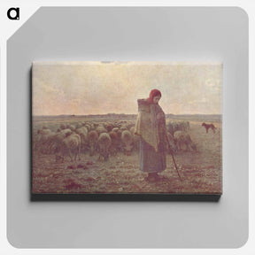 アートパネル-Shepherdess with her Flock - ジャン フランソワ ミレー Canvas.