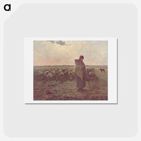アートポストカード-Shepherdess with her Flock - ジャン フランソワ ミレー Postcard.
