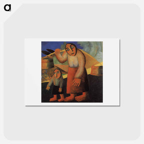 アートポストカード-Peasant Woman with Buckets and a Child - カジミール マレーヴィチ Postcard.