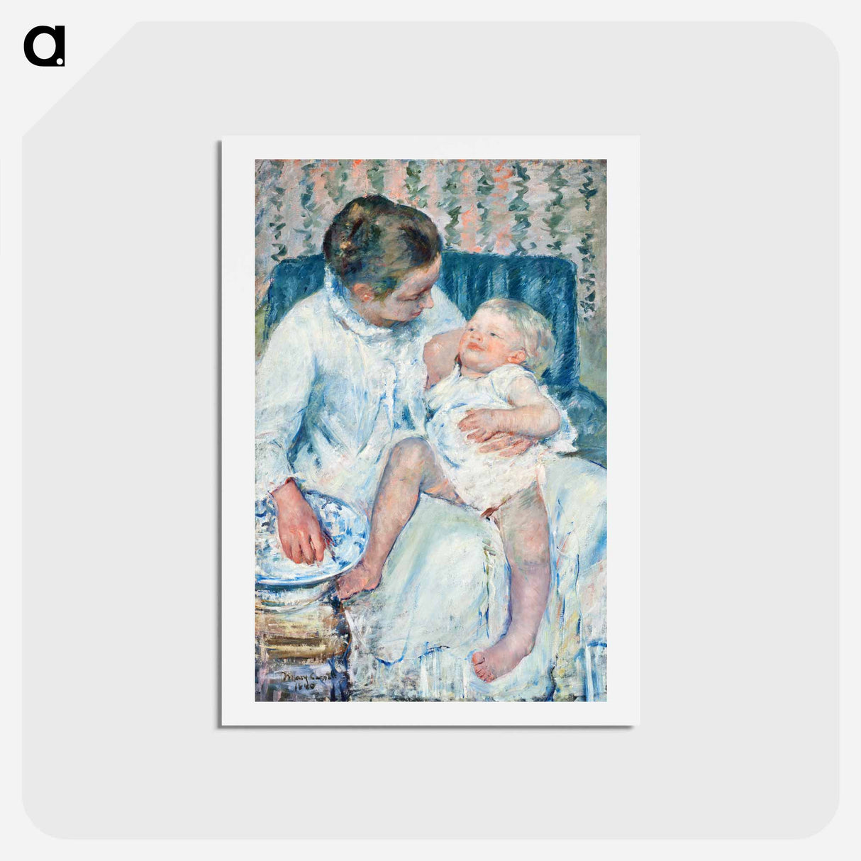 アートポストカード-Mother About to Wash Her Sleepy Child - メアリー カサット Postcard.