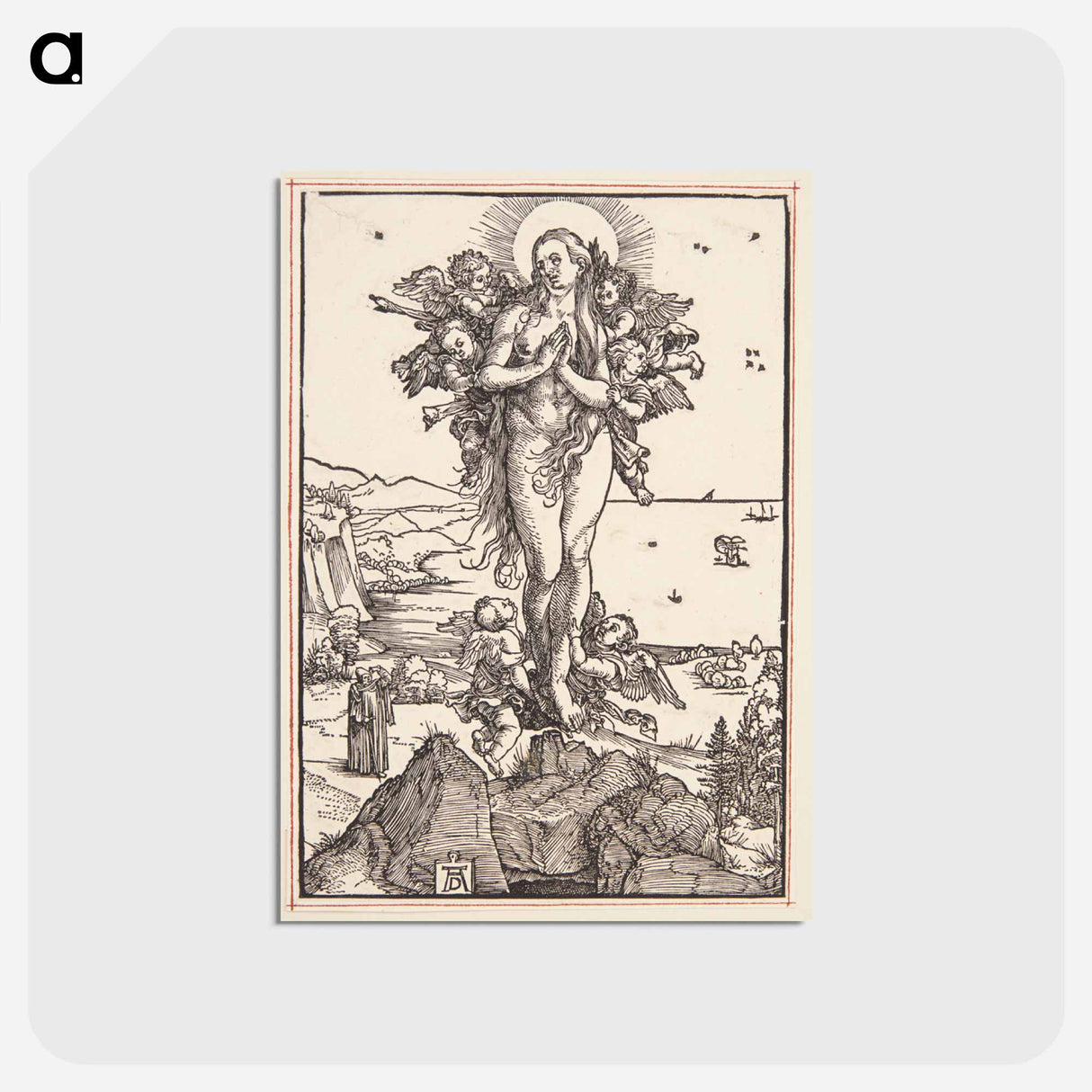 アートポストカード-Mary Magdalene is taken to heaven by the angels - アルブレヒト デューラー Postcard.